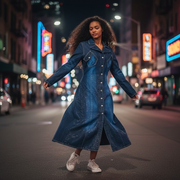 Vintage Baby Phat Y2K Denim Maxi Dress XL Metallic Print - Picture 6 of 15